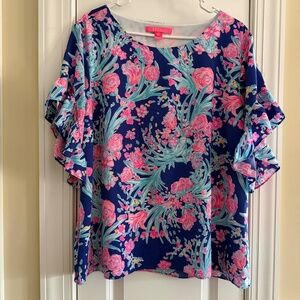 NWOT Lilly Pulitzer Darlah top in Corsica Blue Toucan Party Size XL